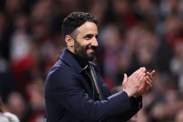 Ruben Amorim the manager of Manchester United applauds their support