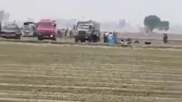 A field in Bathinda with wreckage of a French-manufactured Rafale fighter