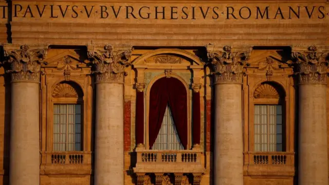 A view shows the central balcony (Loggia delle Benedizioni) of St. Peter's Basilica
