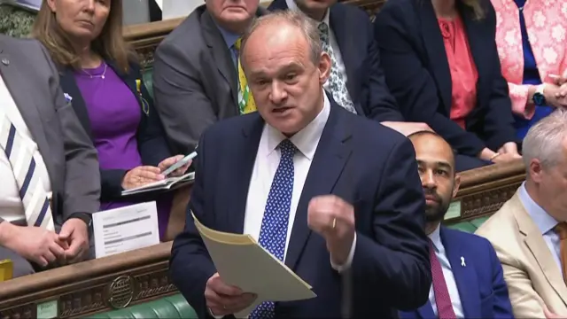 Screen grab of Liberal Democrat leader Sir Ed Davey speaking during Prime Minister's Questions in the House of Commons