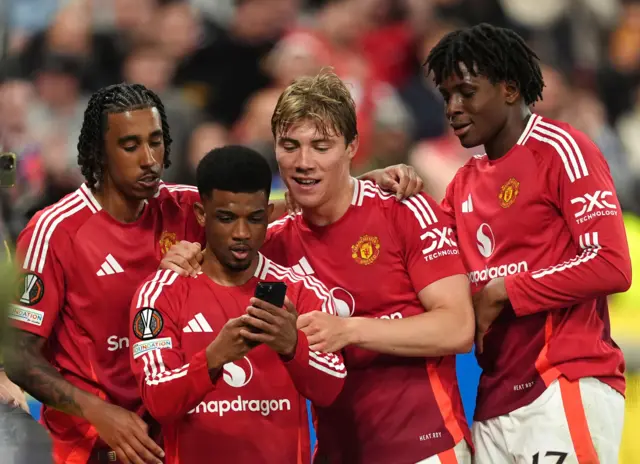 Manchester United's Rasmus Hojlund celebrates their side's third goal