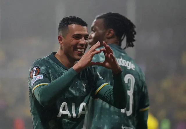 Tottenham Hotspur's Pedro Porro celebrates