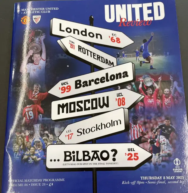 Manchester United programme cover for game against Athletic Bilbao on 8 May