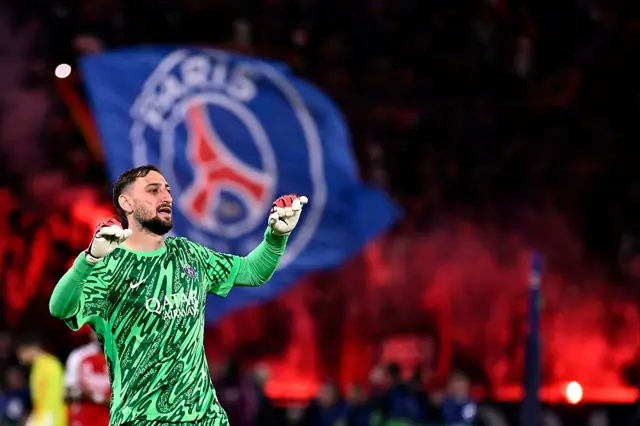 Gianluigi Donnarumma of Paris Saint-Germain in front of fans