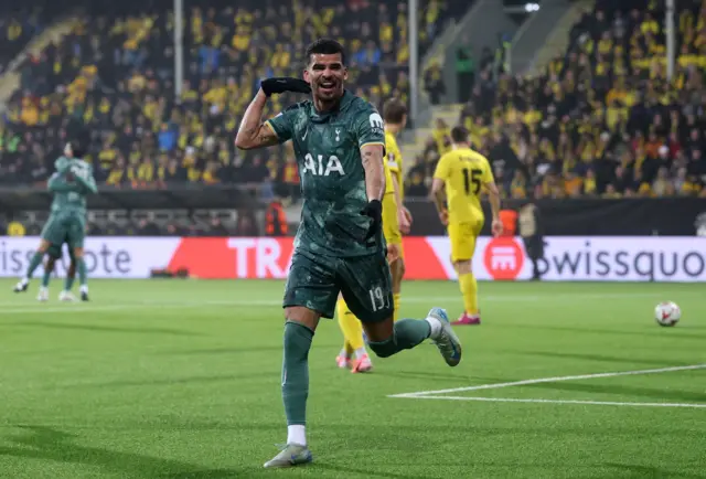 Tottenham Hotspur's Dominic Solanke celebrates scoring their first goal