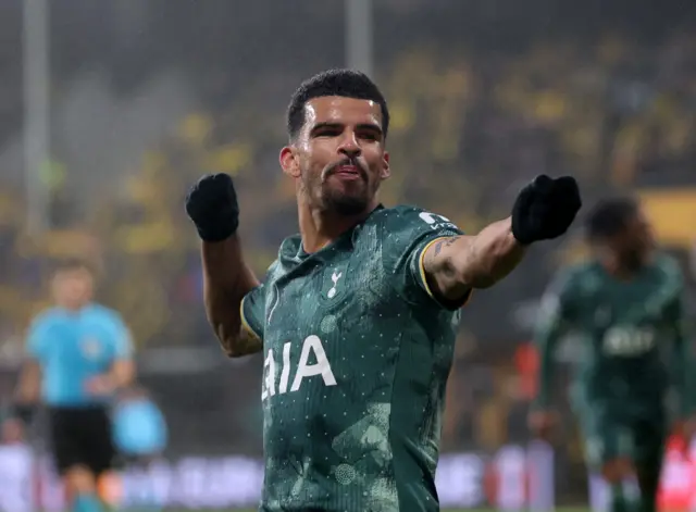 Tottenham Hotspur's Dominic Solanke celebrates scoring their first goal