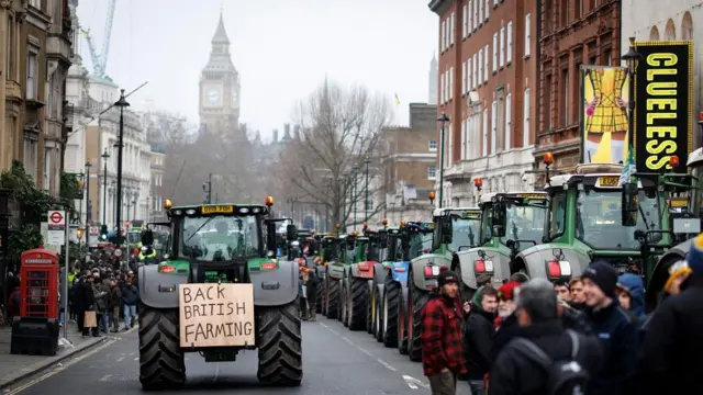UK farmers gridlock London's Whitehall with their tractors during protests. Photo: February 2025