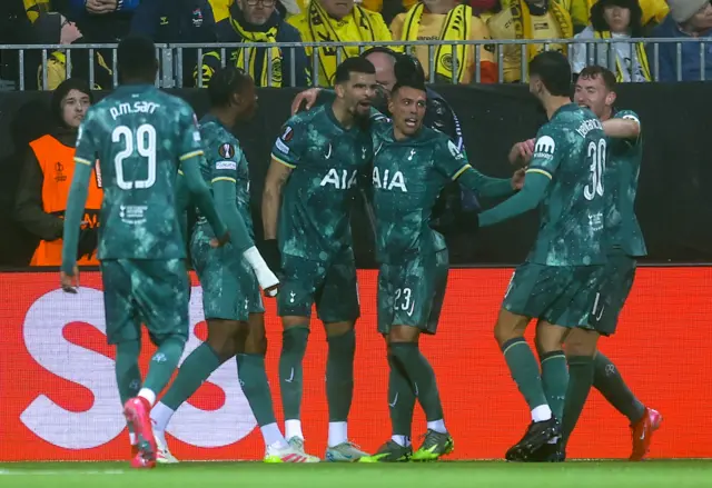 Tottenham Hotspur's Pedro Porro (third right) celebrates