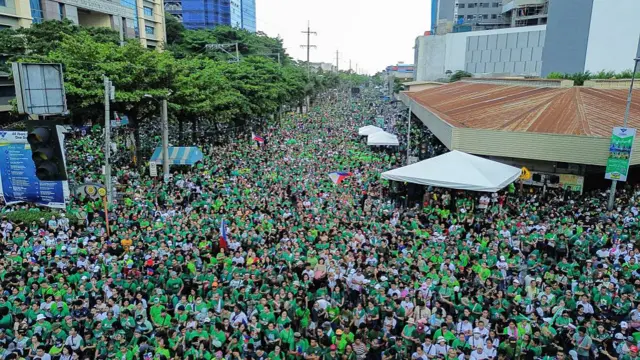 Supporters of Philippine former president Rodrigo Duterte gather at the central area for a rally in Davao City, in the southern island of Mindanao on March 28, 2025.