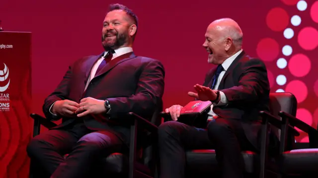 Andy Farrell and Ieuan Evans on stage