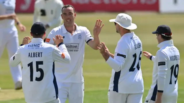 Kyle Abbott celebrates a wicket