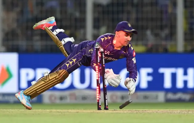 Kolkata Knight Riders' Rahmanullah Gurbaz attempts to run out Chennai Super Kings' Noor Ahmad