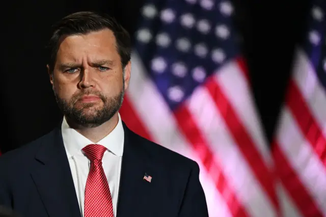 Republican Vice Presidential candidate Sen. JD Vance (R-OH) listens to a speaker during a campaign rally at 2300 Arena on August 6, 2024 in Philadelphia, Pennsylvania.