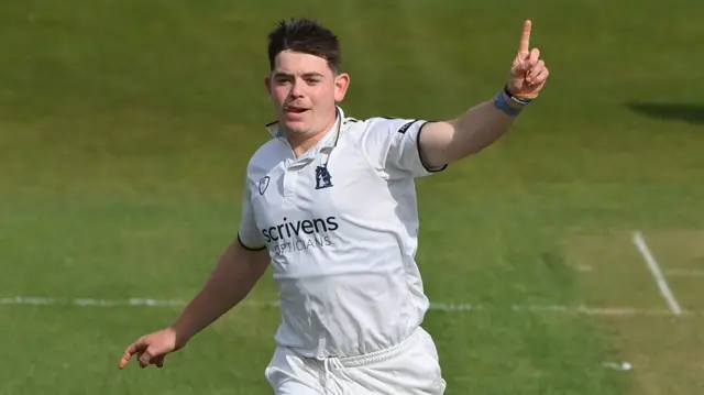 Ethan Bamber takes a wicket