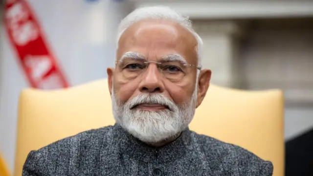 Narendra Modi, India's prime minister, during a meeting with US President Donald Trump, not pictured, in the Oval Office of the White House in Washington, DC, US, on Thursday, Feb. 13, 2025.