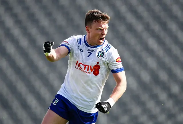 Conor McCarthy of Monaghan celebrates after scoring his side's first goal