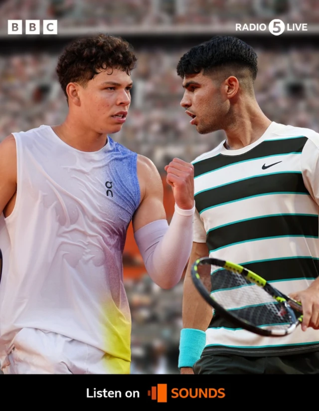 Ben Shelton and Carlos Alcaraz BBC Radio 5 Live promo graphic