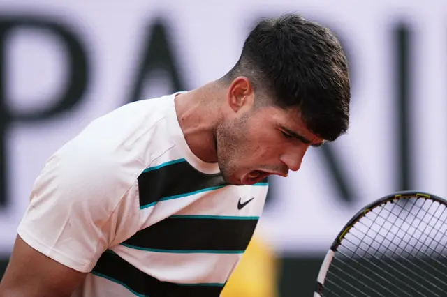 Spain's Carlos Alcaraz reacts