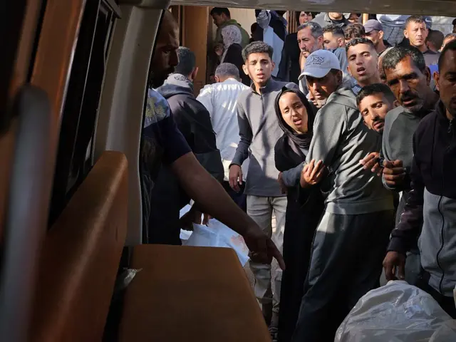 Bodies of Palestinians are being brought to the Nasser Hospital