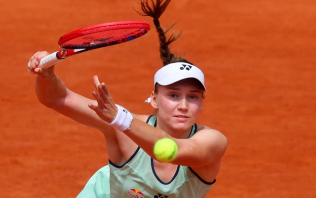 Kazakhstan's Elena Rybakina in action during her fourth round match against Poland's Iga Swiatek