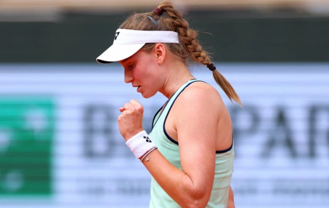 Kazakhstan's Elena Rybakina reacts during her fourth round match against Poland's Iga Swiatek