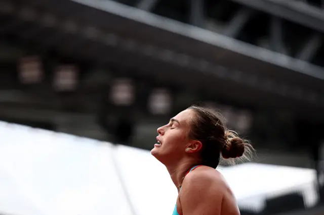 Belarus' Aryna Sabalenka reacts