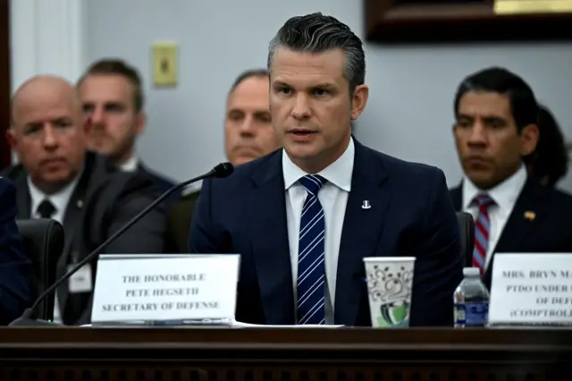 Hegseth speaking at the House Appropriations Subcommittee on Defense
