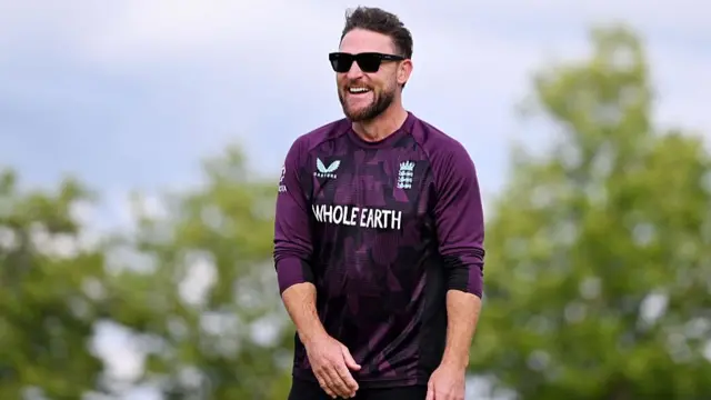 Brendon McCullum, Head Coach of England, looks on