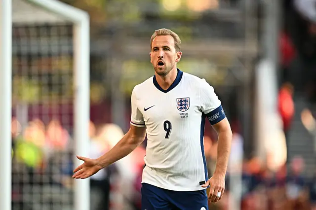 England's striker #09 Harry Kane celebrates after scoring