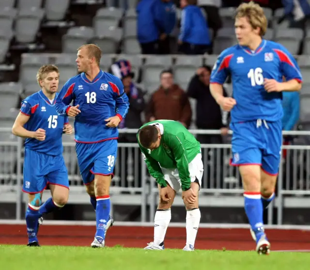 Eidur Gusjohnson celebrates scoring