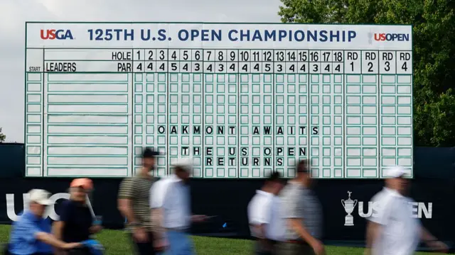 A leaderboard at the US Open at Oakmont