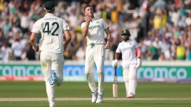 Josh Hazlewood celebrates taking wicket