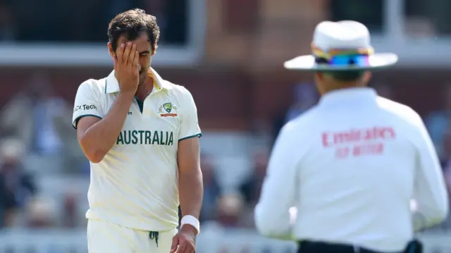 Mitchell Starc looks disappointed
