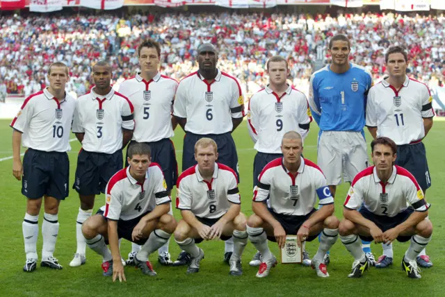 Michael Owen; Ashley Cole; John Terry; Sol Campbell; Wayne Rooney; David James; Frank Lampard; Steven Gerrard; Paul Scholes; David Beckham; Gary Neville