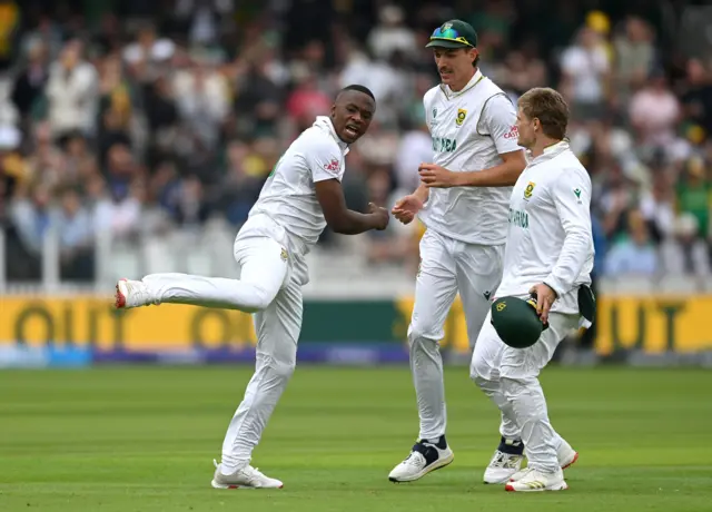 South Africa celebrate taking wicket
