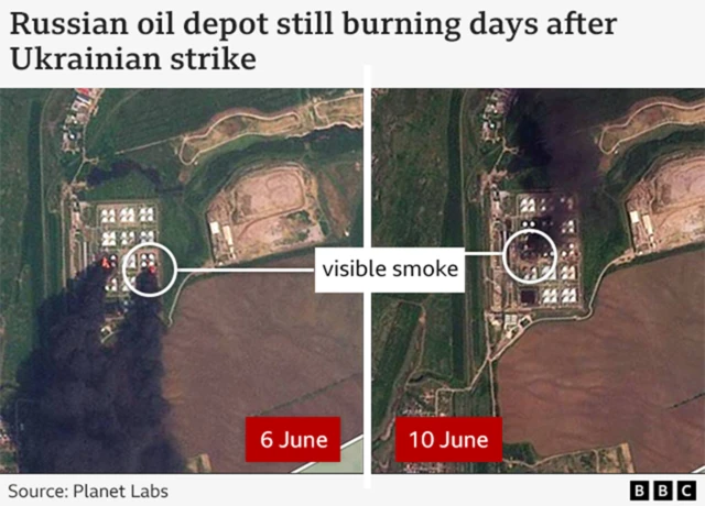 Graphic showing satellite imagery taken on 6 and 10 June