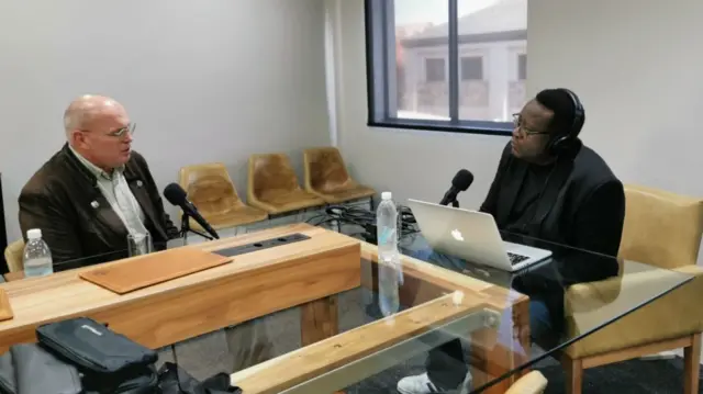 Johann Kotzé (left) speaking to my co-presenter for this programme, freelance journalist Mpho Lakaje (right).