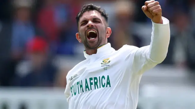 Keshav Maharaj celebrates wicket
