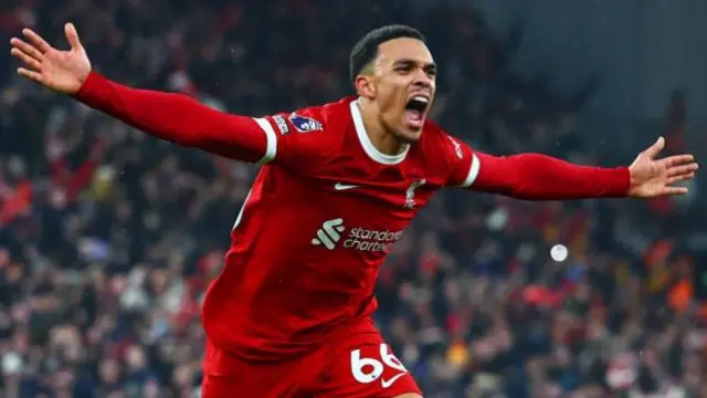 Trent Alexander-Arnold of Liverpool celebrates scoring