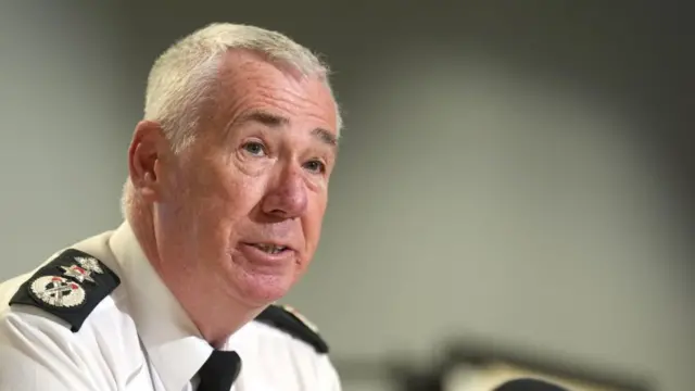 Police Service of Northern Ireland (PSNI) Chief Constable Jon Boutcher speaks to media after a meeting of the board at James House in Belfast, following three nights of disorder in Ballymena, Co Antrim