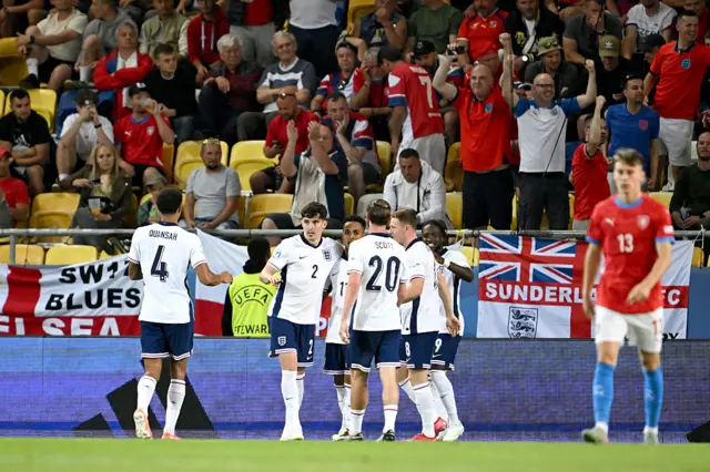 Livramento and Rowe are congratulated after combining for the second goal