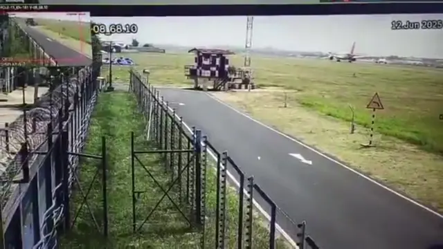 This screengrab from the CCTV - which we have verified - shows the aircraft taking off on the right-hand side of the picture