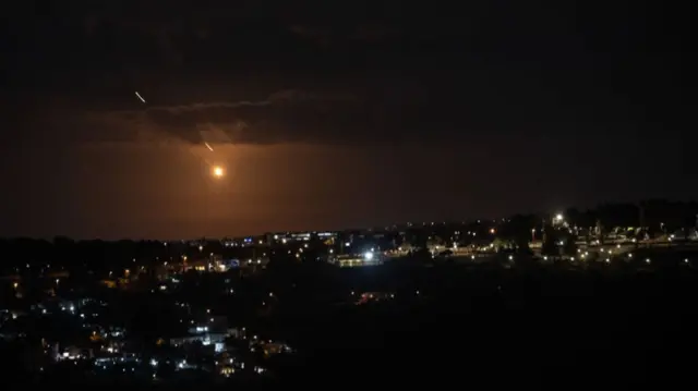 Rockets fired from Iran seen above Jerusalem.