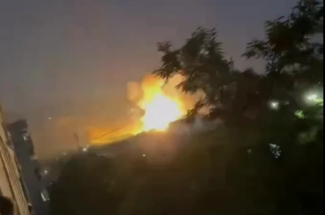 A screengrab taken from video verified overnight of an explosion in Iran
