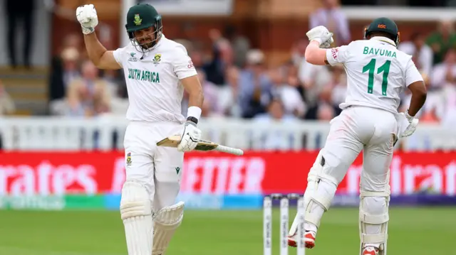 Aiden Markram celebrates scoring century