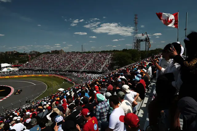 Max Verstappen drives past the crowds at Canada first practice