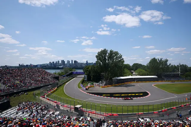 Ferrari's Lewis Hamilton goes around the hairpin during Canadian Grand Prix first practice