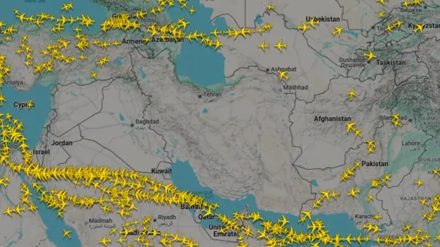 Map of the region shows no flights above the two countries