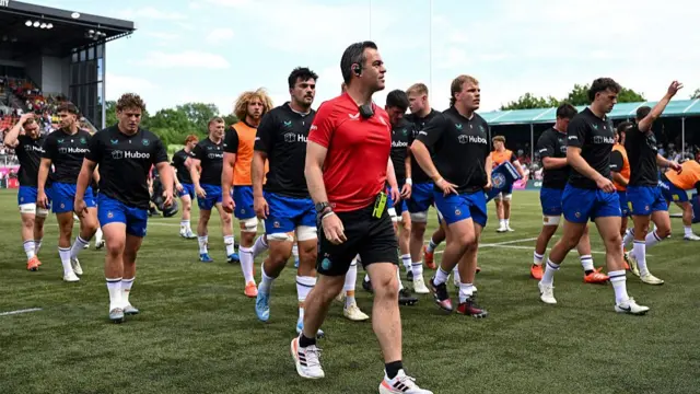 Johann van Graan with his Bath players
