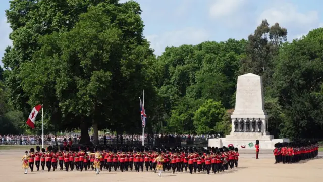 Members of the Coldstream Guards during the Trooping the Colour ceremony at Horse Guards Parade, central London.